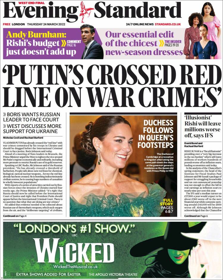 Portada de Evening Standard (United Kingdom)