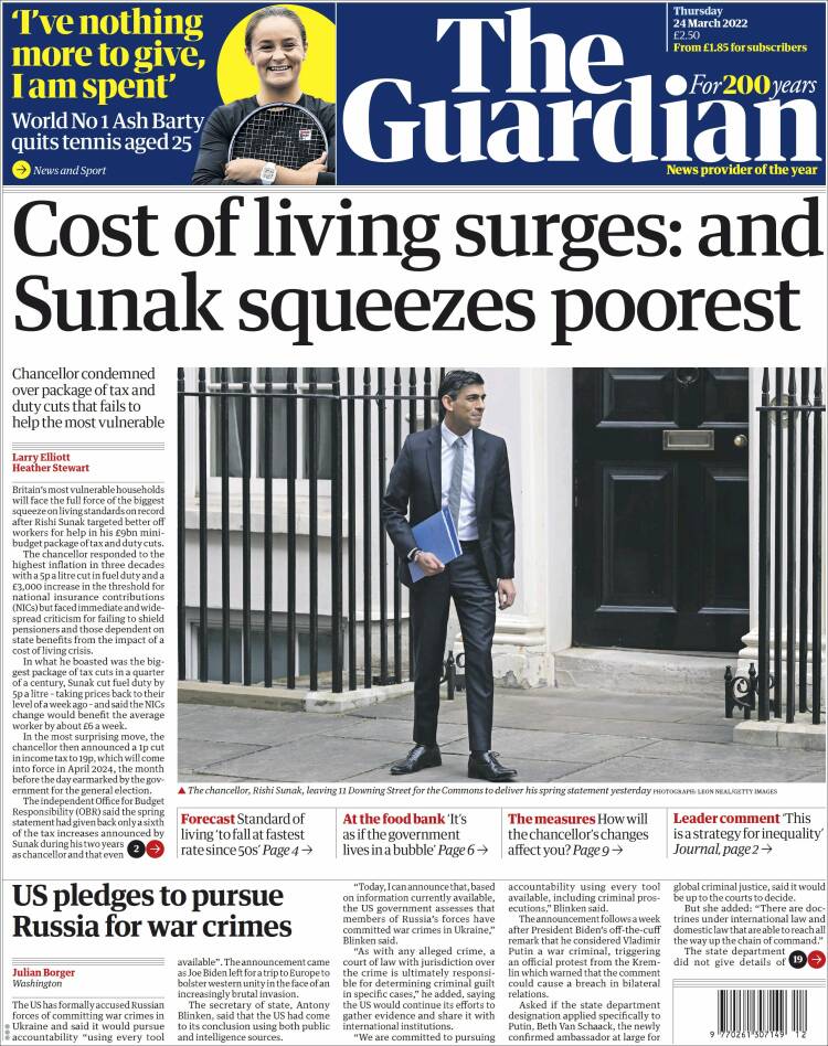 Portada de The Guardian (United Kingdom)