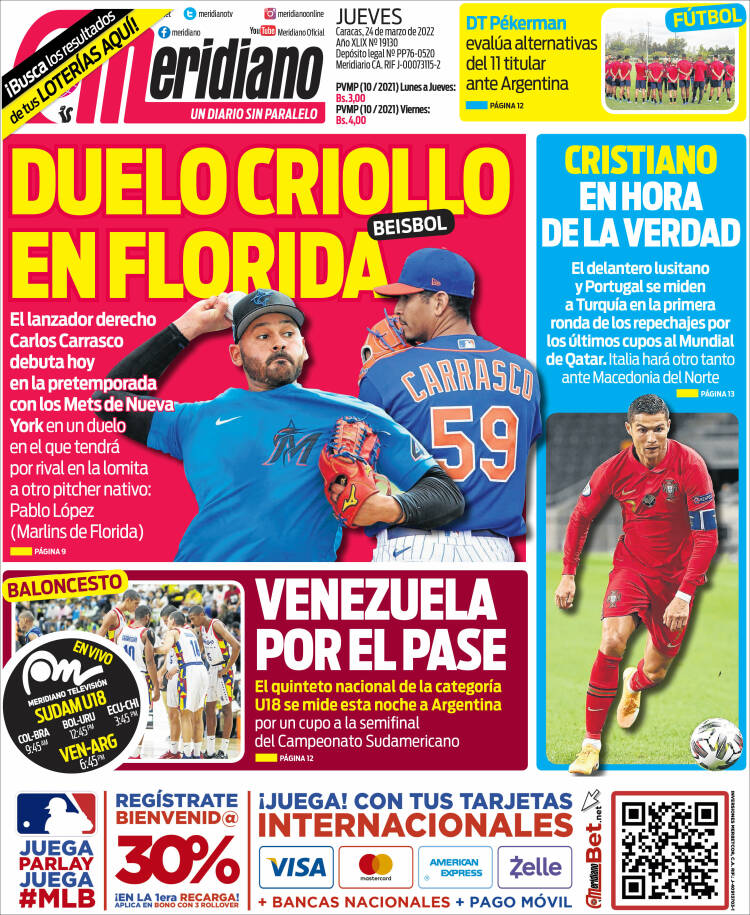 Portada de Meridiano (Venezuela)