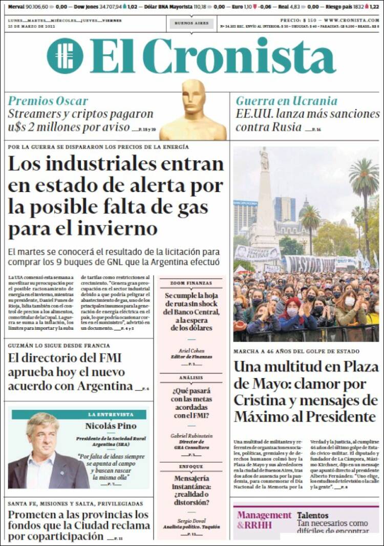 Portada de El Cronista Comercial (Argentina)