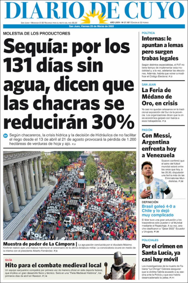 Portada de Diario de Cuyo (Argentina)