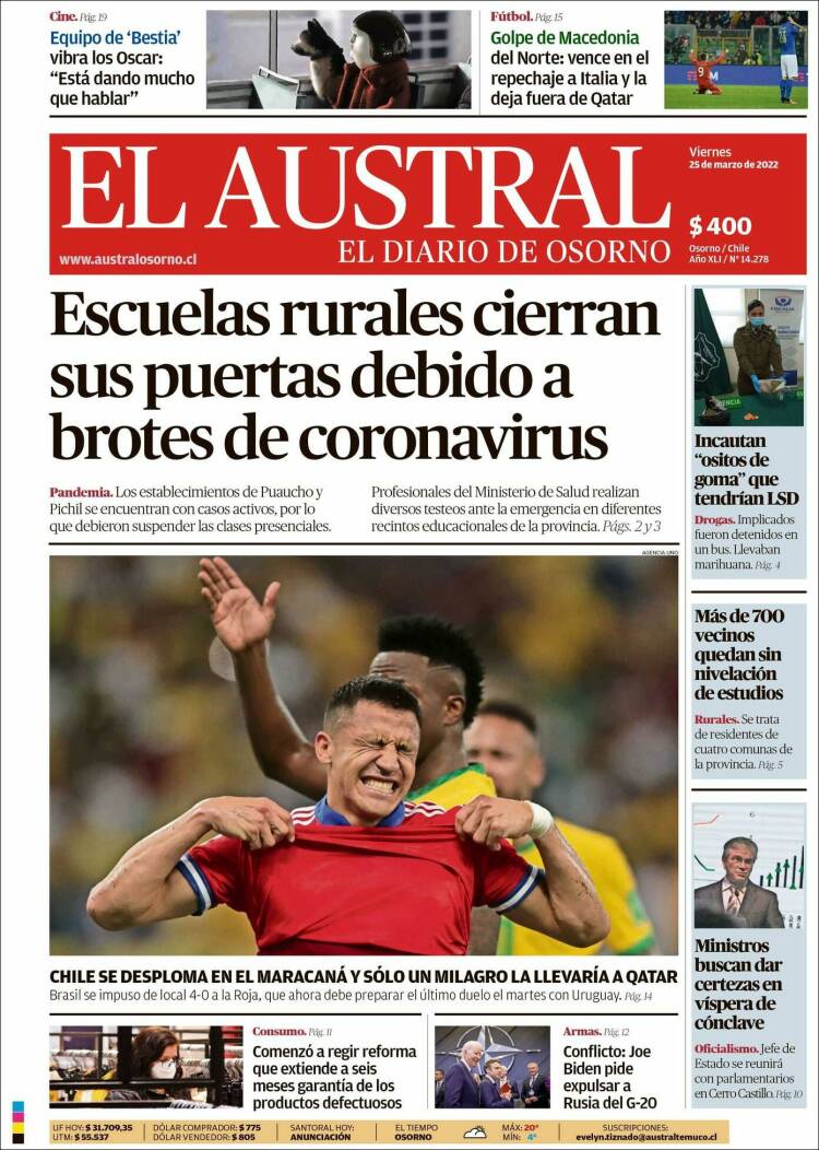 Portada de El Austral de Osorno (Chile)