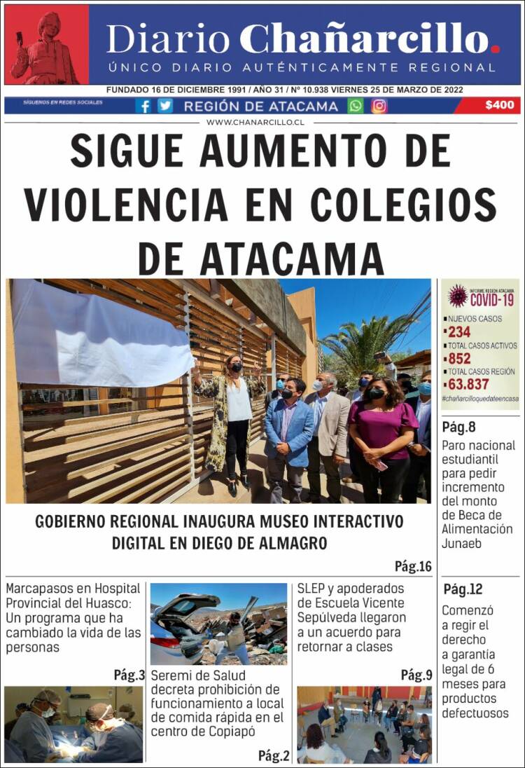 Portada de Diario Chañarcillo (Chile)