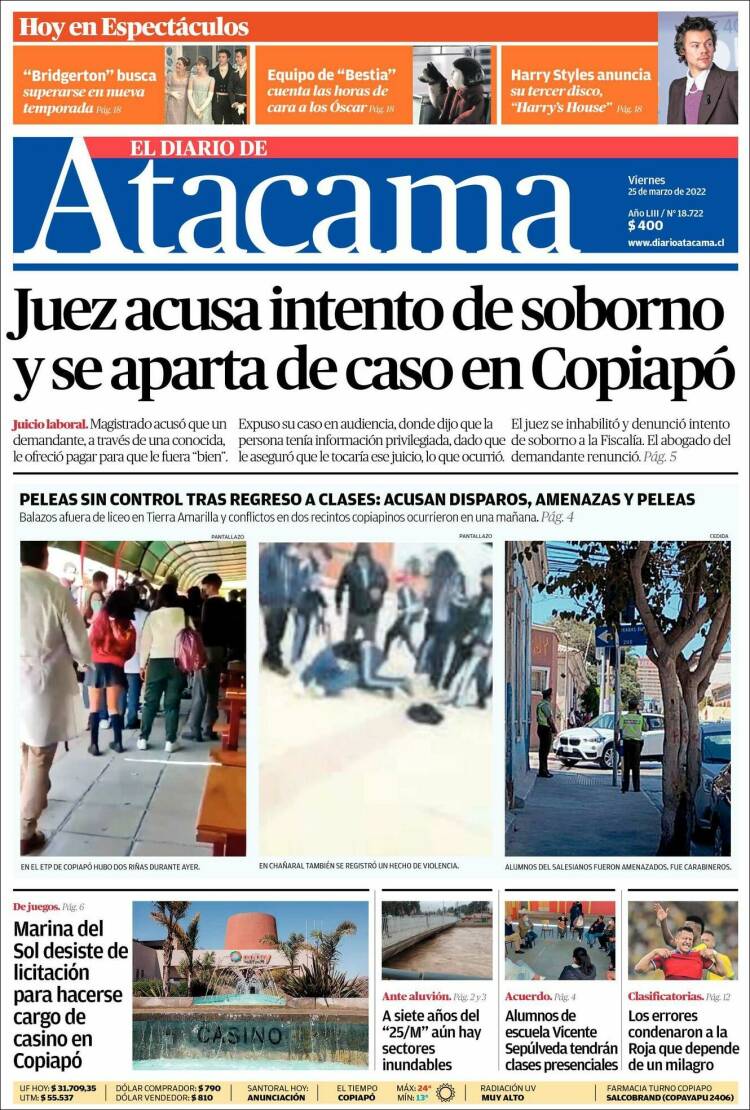 Portada de Diario de Atacama (Chile)