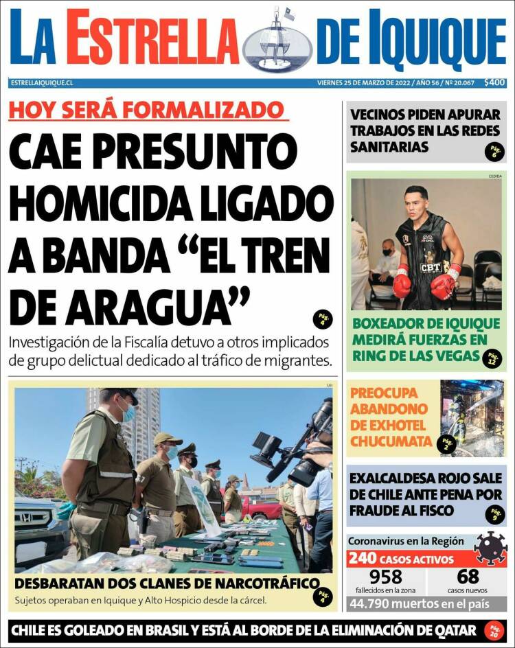 Portada de La Estrella de Iquique (Chile)