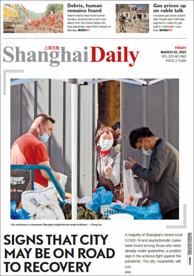 Portada de Shanghai Daily (China)
