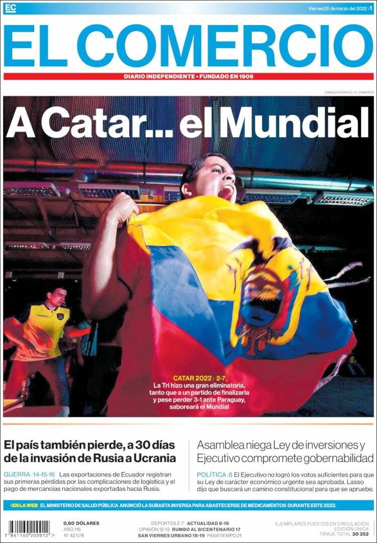 Portada de El Comercio (Ecuador)