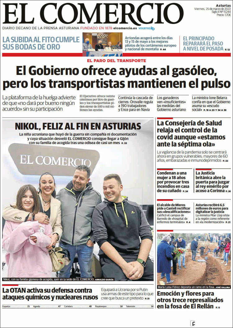 Portada de El Comercio (España)