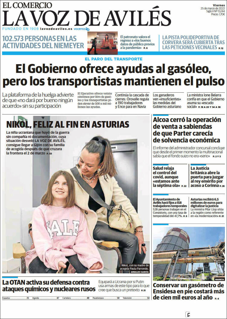 Portada de El Comercio - Avilés (España)