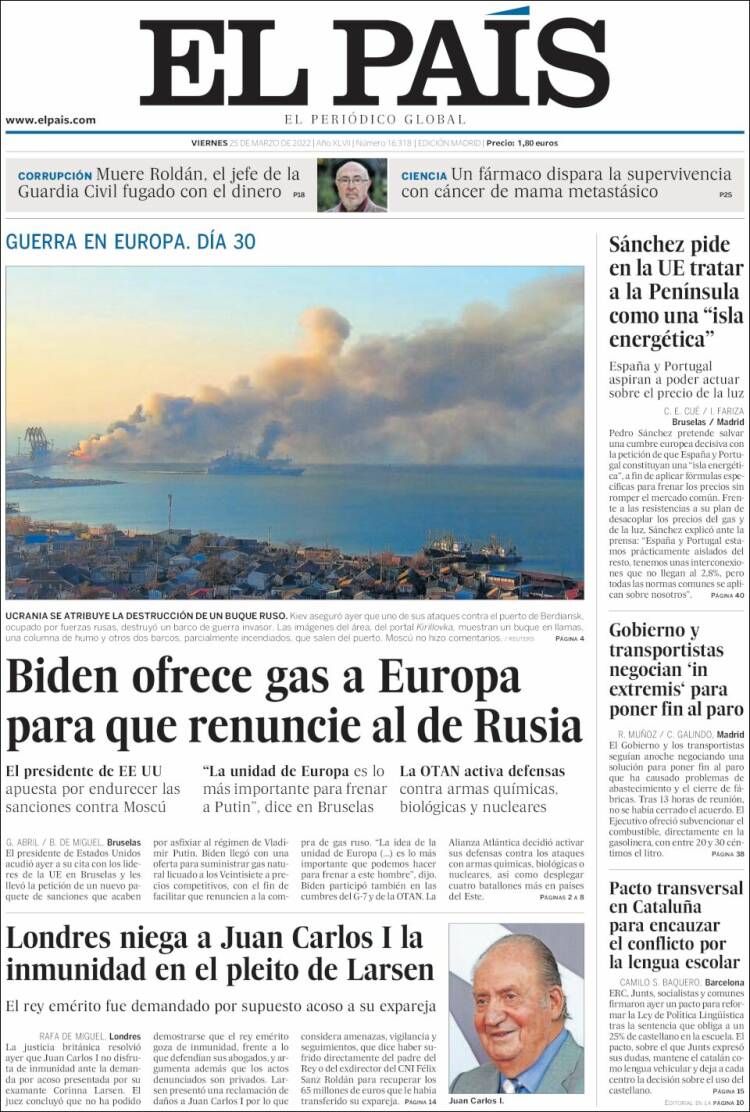 Portada de El País (España)