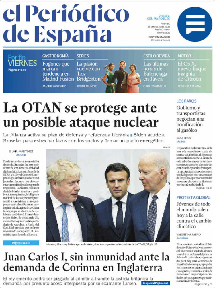 Portada de El Periódico de España (España)