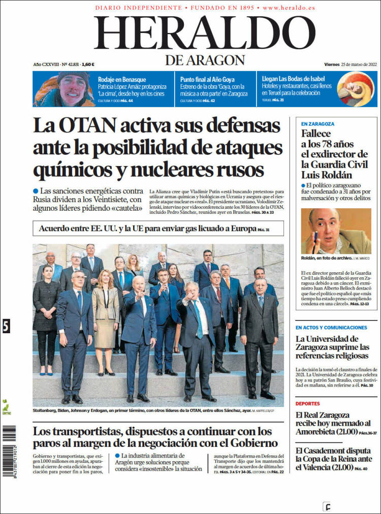 Portada de Heraldo de Aragón (España)