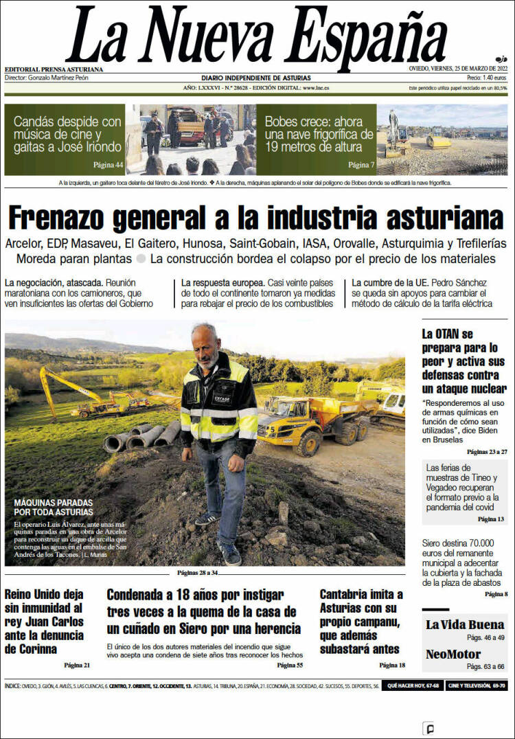 Portada de La Nueva España (España)