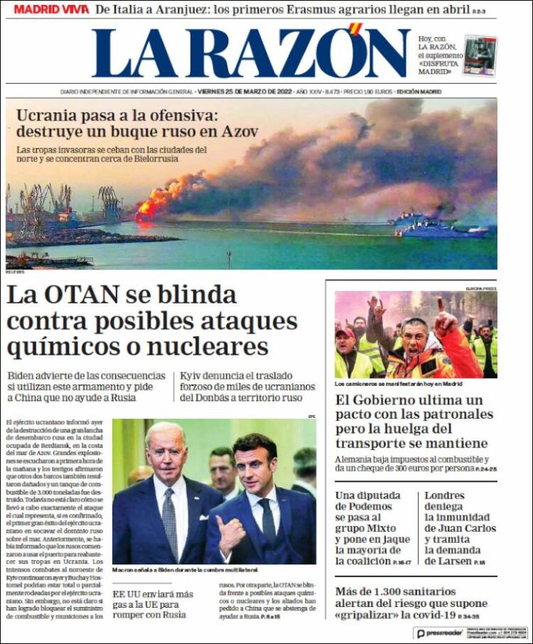 Portada de La Razón (España)