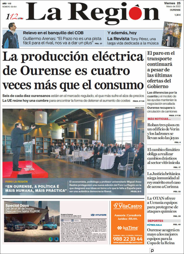 Portada de La Región de Ourense (España)