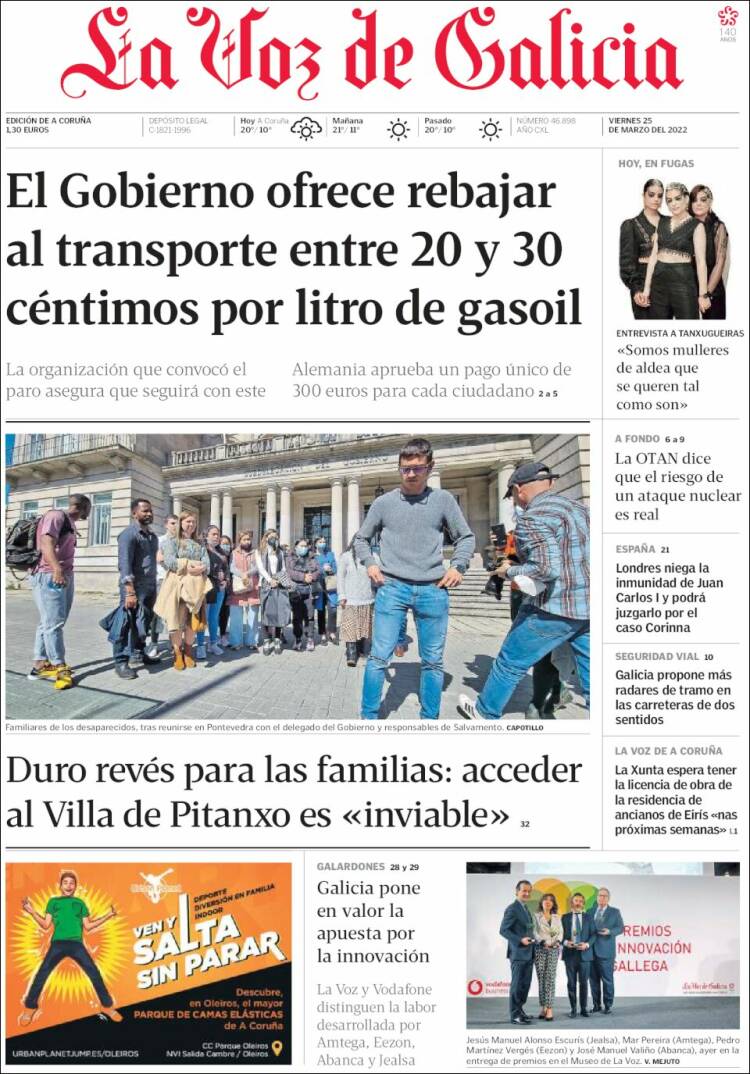 Portada de La Voz de Galicia (España)