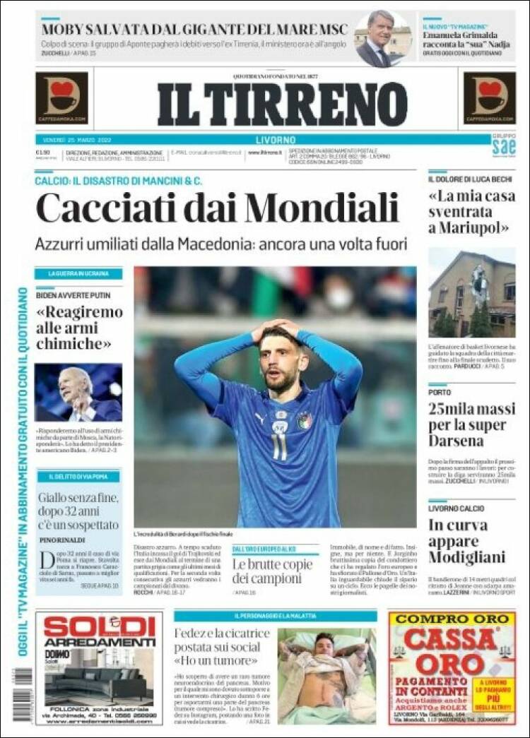 Portada de Il Tirreno (Italia)