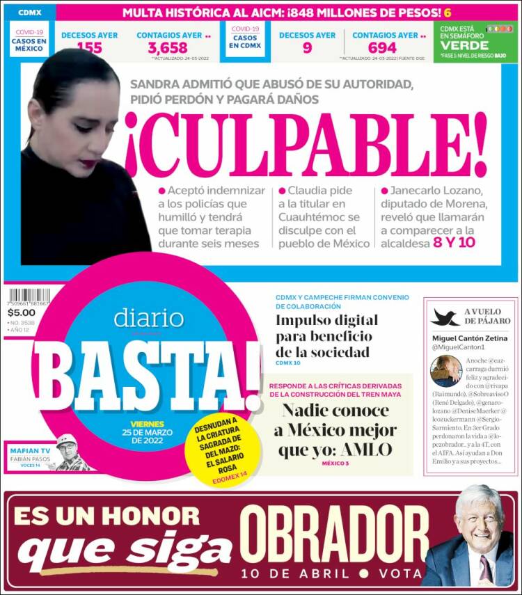 Portada de Diario Basta (México)