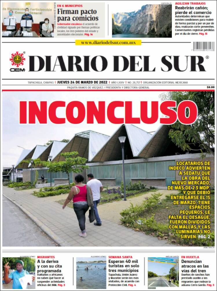 Portada de El Diario del Sur (México)