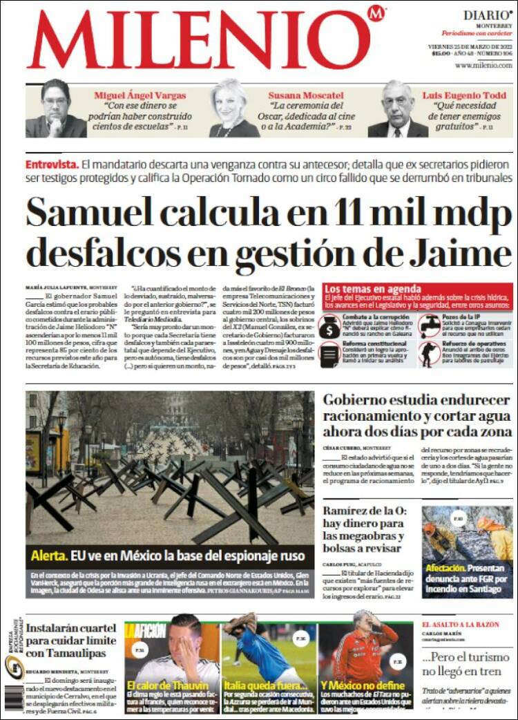 Portada de Milenio de Monterrey (México)