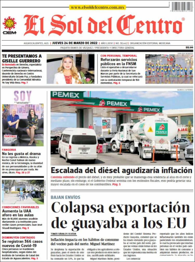 Portada de El Sol del Centro (México)