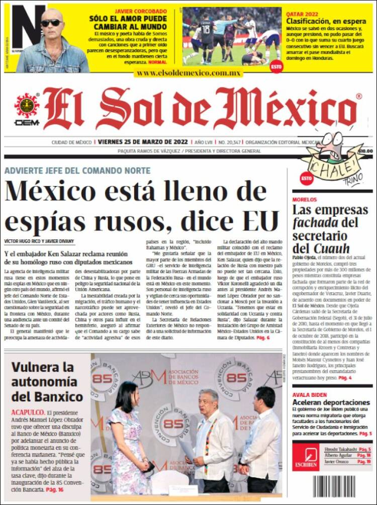 Portada de El Sol de México (México)