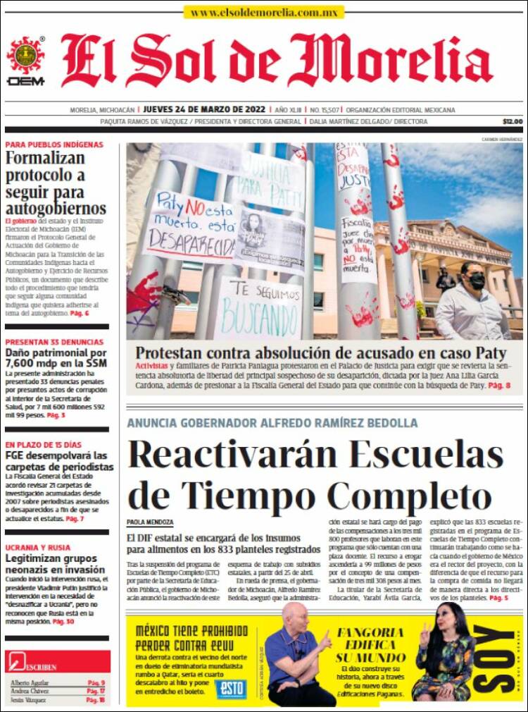 Portada de El Sol de Morelia (México)