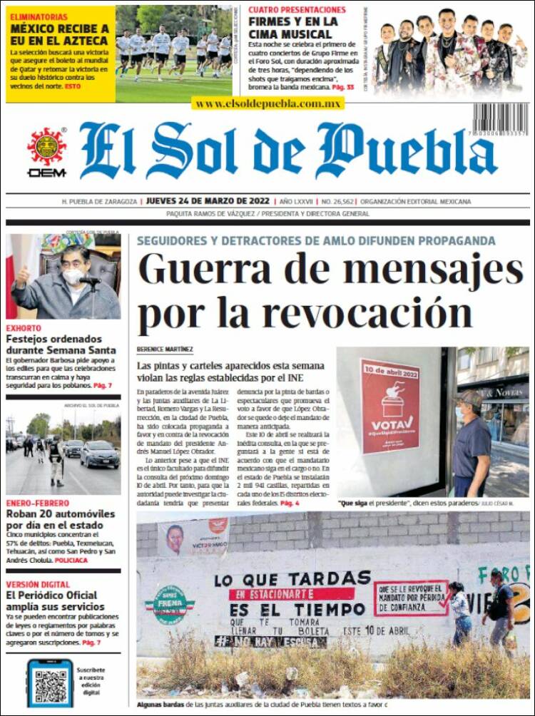 Portada de El Sol de Puebla (México)
