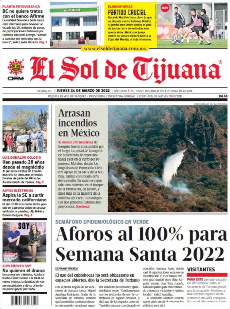 Portada de El Sol de Tijuana (México)
