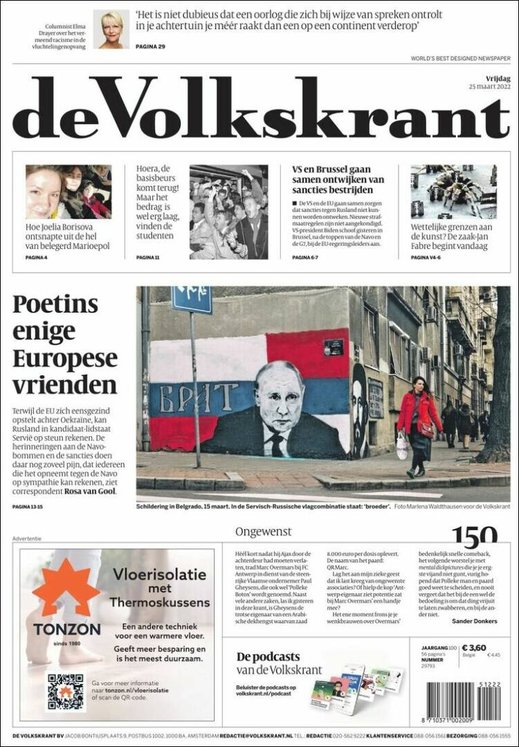 Portada de De Volkskrant (Pa&iacute;ses Bajos)