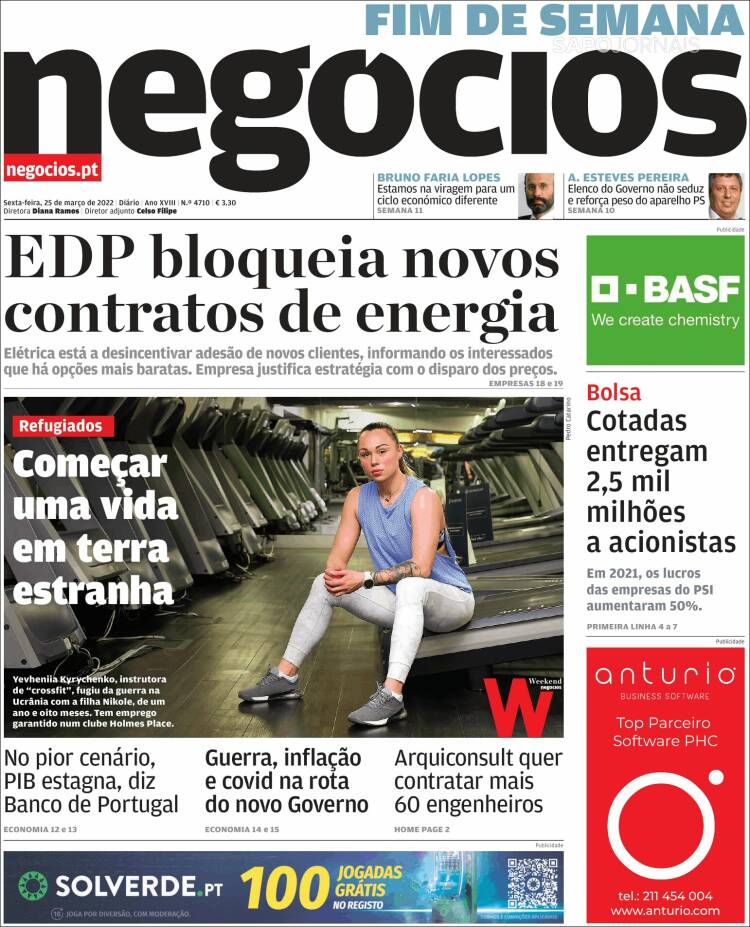 Portada de Jornal de Negócios (Portugal)