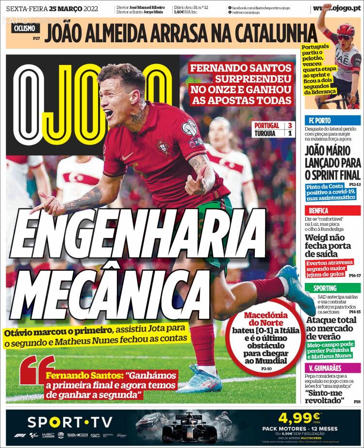 Portada de O Jogo (Portugal)