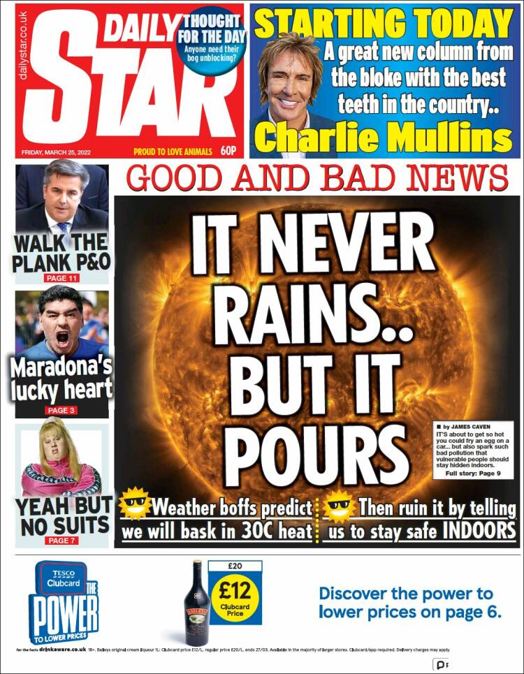 Portada de Daily Star (Reino Unido)