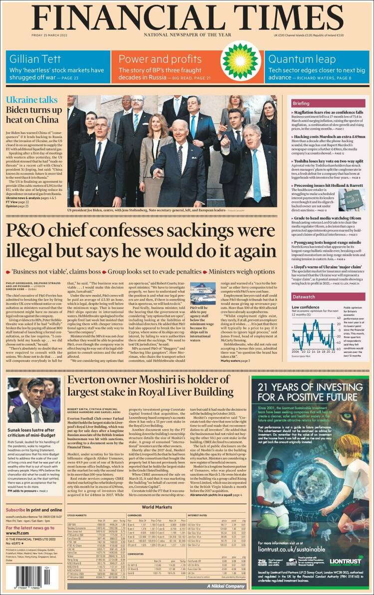 Portada de Financial Times (Reino Unido)