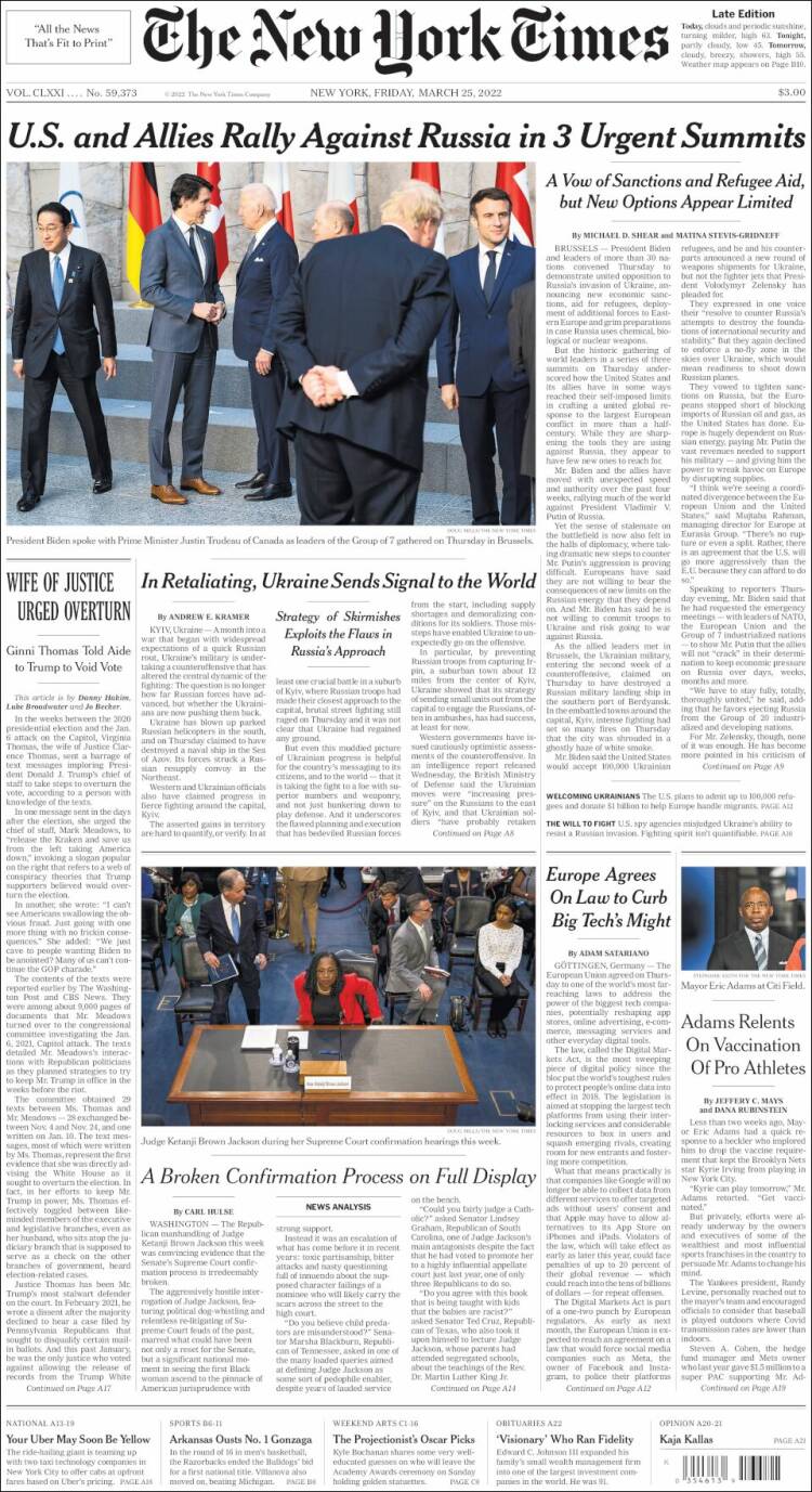 Portada de New York Times (USA)