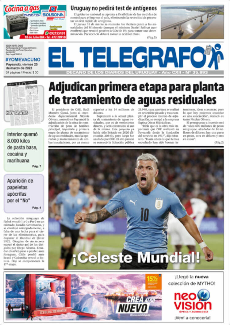 Portada de El Telégrafo (Uruguay)