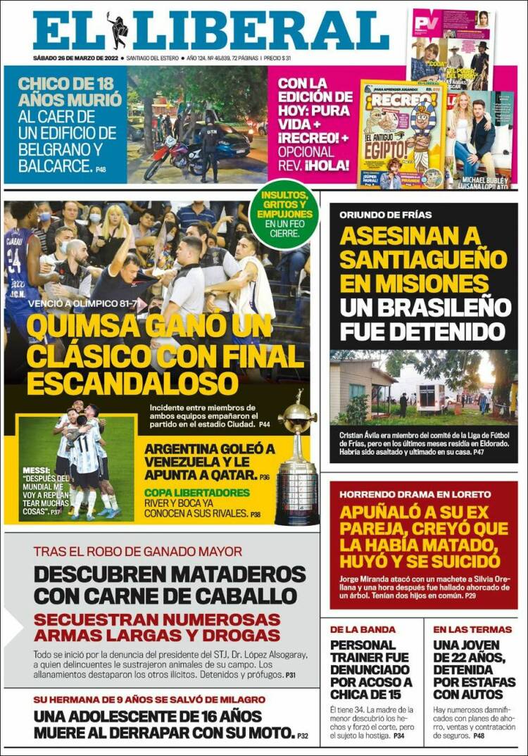 Portada de Diario El Liberal (Argentina)