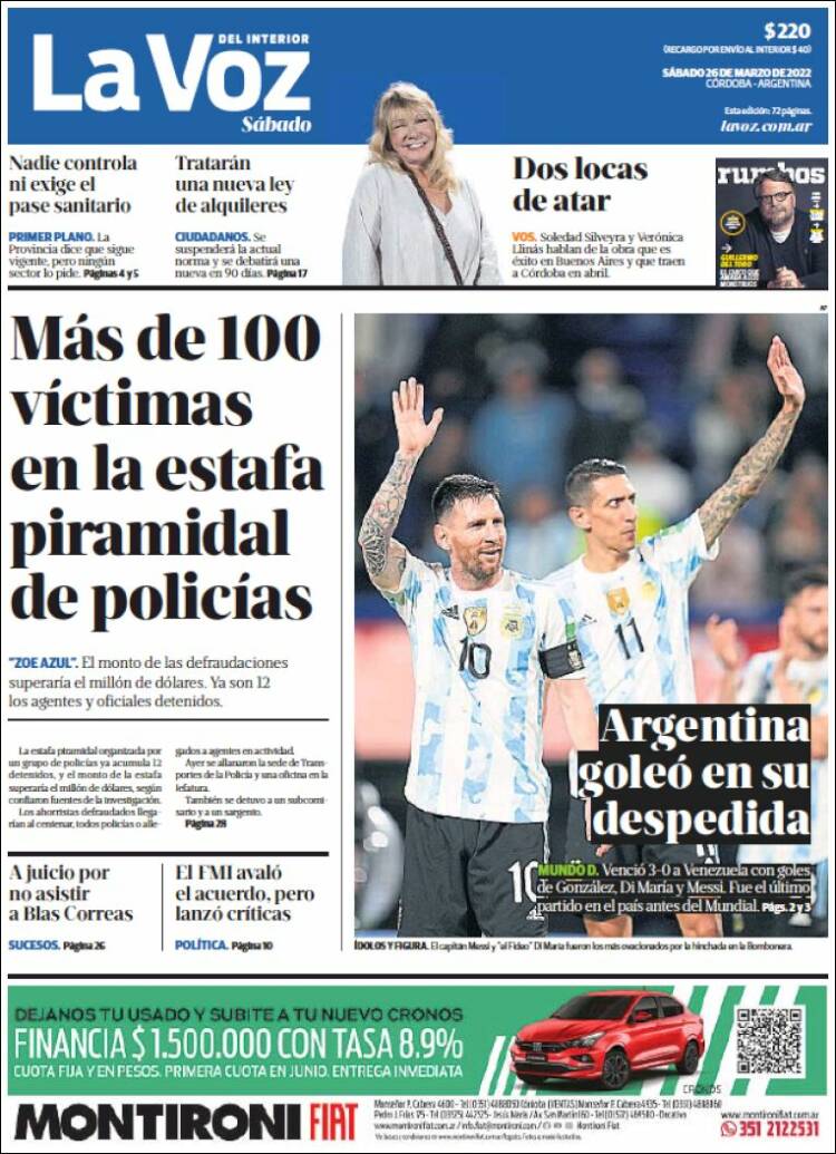Portada de La Voz del Interior (Argentina)