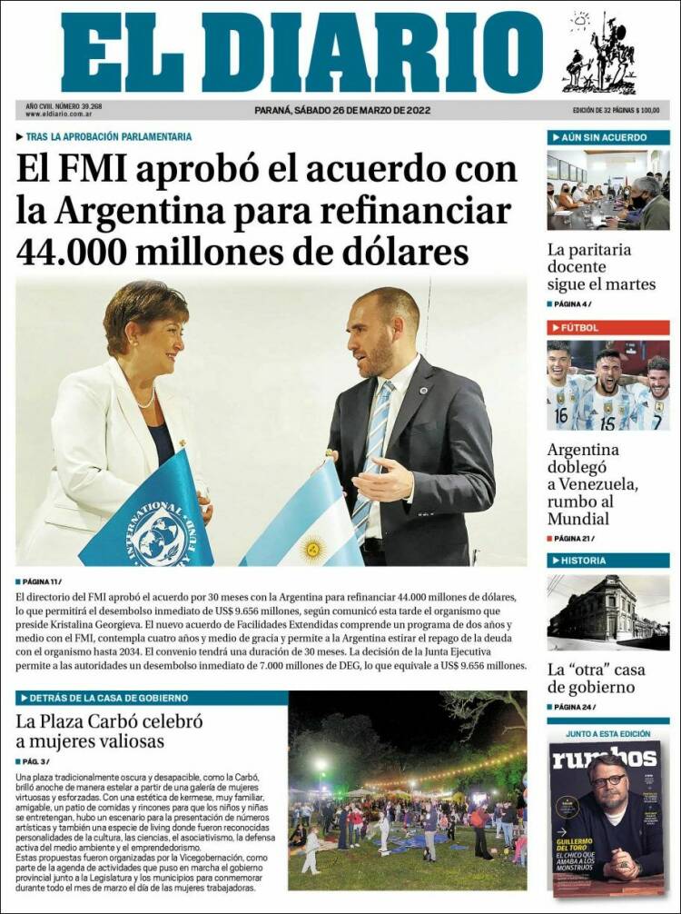Portada de El Diario de Paraná (Argentina)