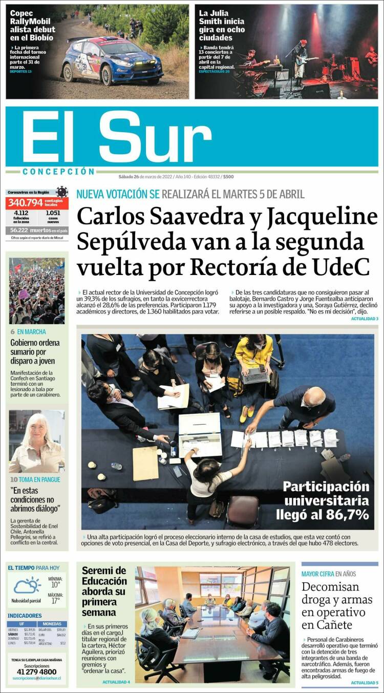 Portada de El Sur (Chile)