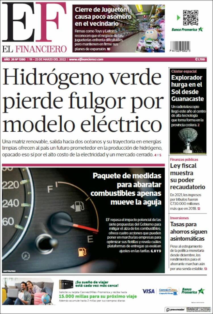 Portada de El Financiero (Costa Rica)