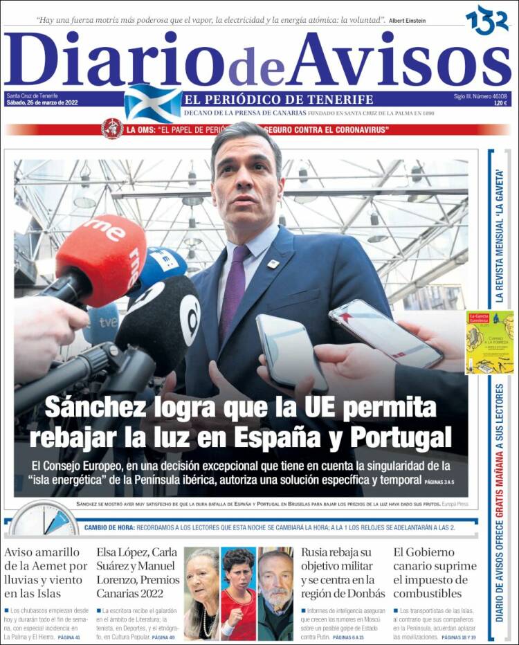 Portada de Diarios de Avisos (España)