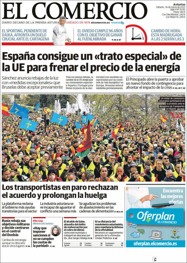 Portada de El Comercio (Spain)