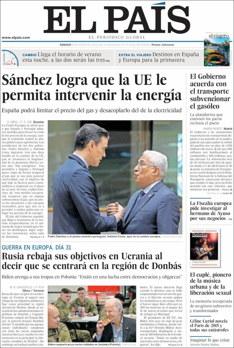 Portada de El País (España)