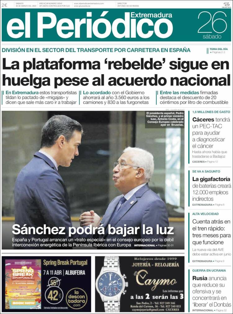 Portada de El Periódico de Extremadura (Spain)