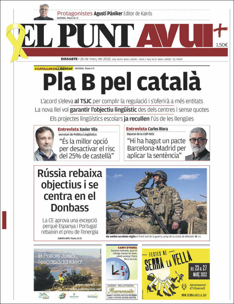 Portada de El Punt Avui (España)