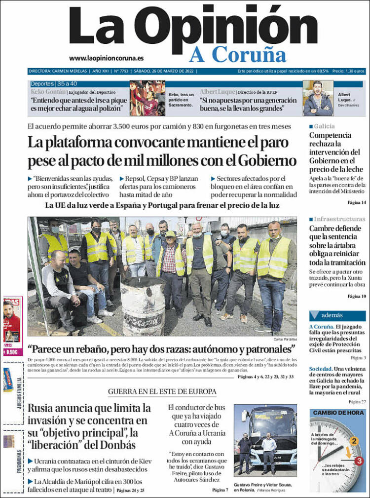 Portada de La Opinión de A Coruña (España)