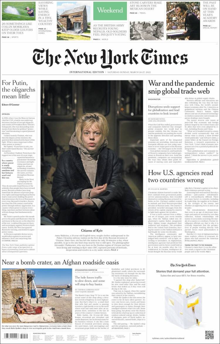 Portada de International New York Times (Europa)