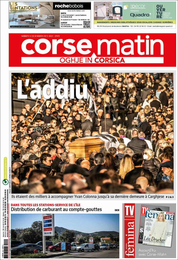 Portada de Corse-Matin (Francia)