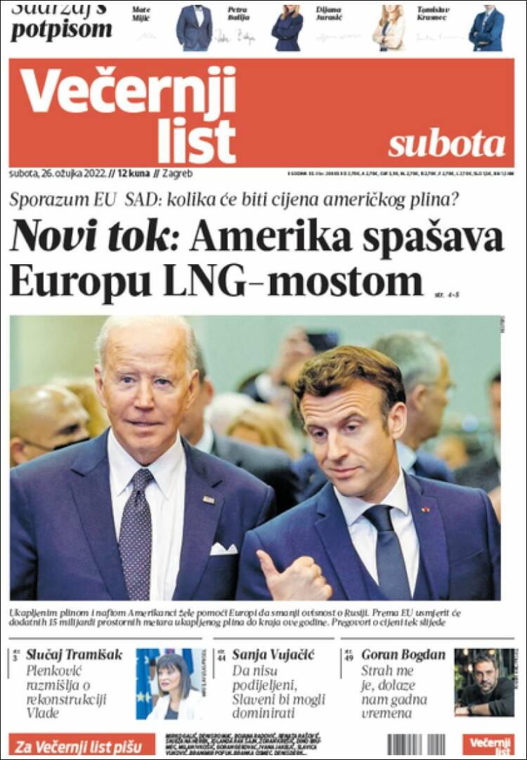 Portada de Večernji (Croacia)